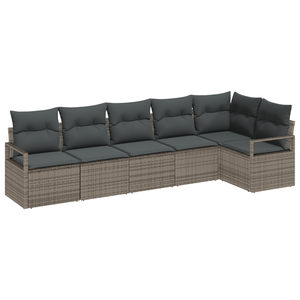 Set di divani da giardino a 6 pezzi con cuscini Grigio Polyrattan