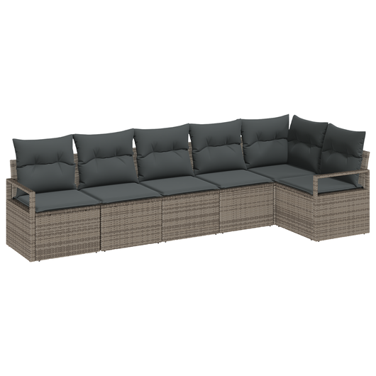 Set di divani da giardino a 6 pezzi con cuscini Grigio Polyrattan