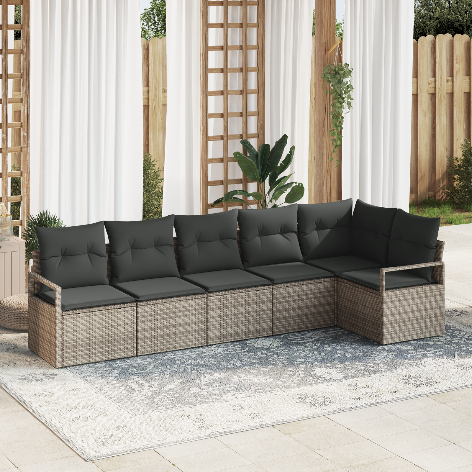 Set di divani da giardino a 6 pezzi con cuscini Grigio Polyrattan