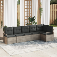 Set di divani da giardino a 6 pezzi con cuscini Grigio Polyrattan