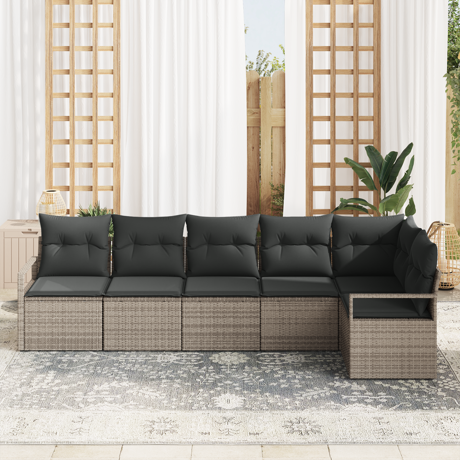 Set di divani da giardino a 6 pezzi con cuscini Grigio Polyrattan
