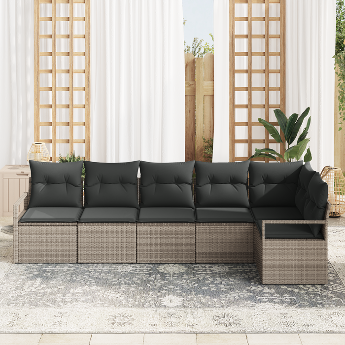 Set di divani da giardino a 6 pezzi con cuscini Grigio Polyrattan