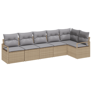 Set di Sofà da Giardino  a 6 Pezzi con Cuscini Beige in Polyrattan