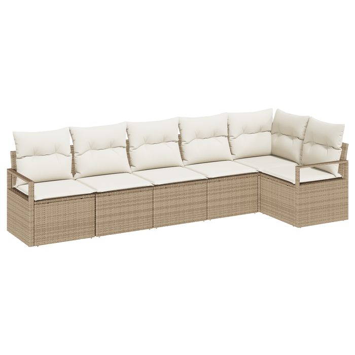 Set di divani da giardino a 6 pezzi con cuscini beige poli rattan