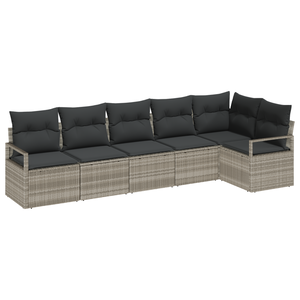 Set di divani da giardino  6 pezzi con cuscini grigio chiaro polyrattan
