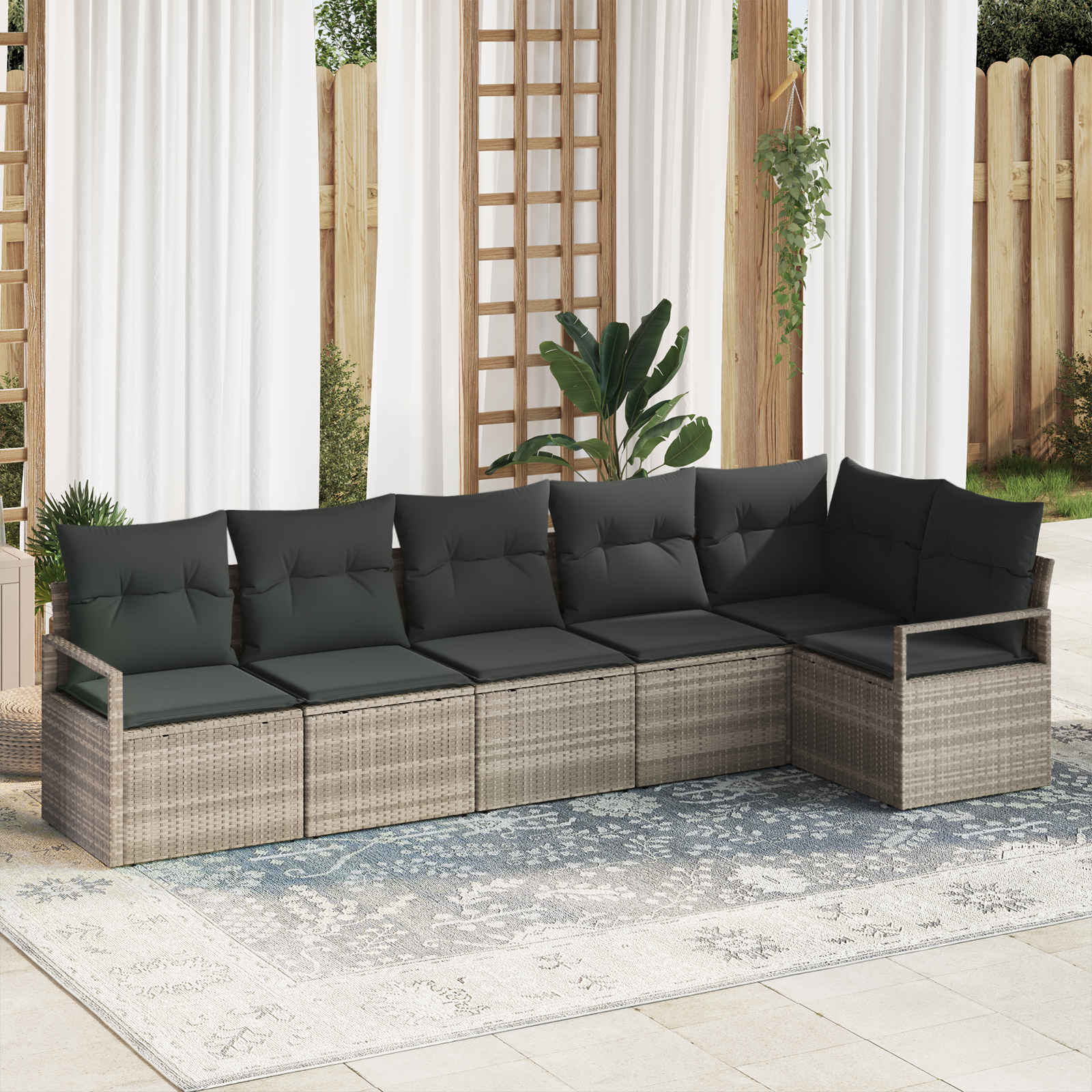 Set di divani da giardino  6 pezzi con cuscini grigio chiaro polyrattan