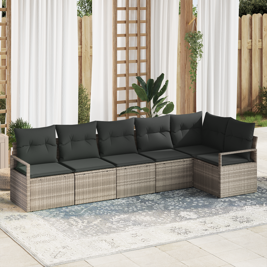Set di divani da giardino  6 pezzi con cuscini grigio chiaro polyrattan