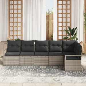 Set di divani da giardino  6 pezzi con cuscini grigio chiaro polyrattan