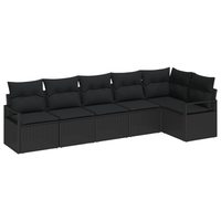 Set Divano da Giardino  6 Pezzi con Cuscini Nero Polyrattan