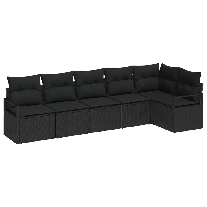 Set Divano da Giardino  6 Pezzi con Cuscini Nero Polyrattan