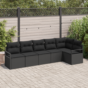 Set Divano da Giardino  6 Pezzi con Cuscini Nero Polyrattan