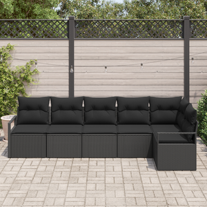 Set Divano da Giardino  6 Pezzi con Cuscini Nero Polyrattan