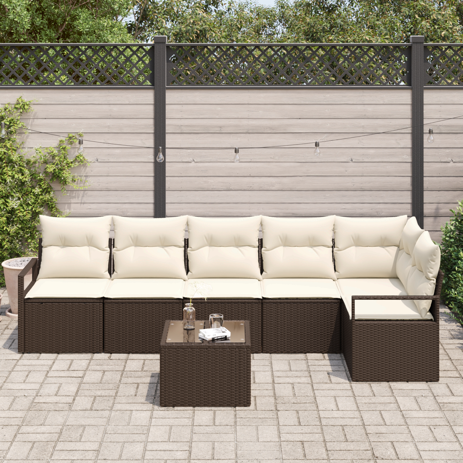 Set di divani da giardino  6 pz con cuscini grigi in polyrattan