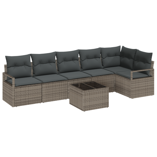 Set di divani da giardino a 6 pezzi con cuscini in polyrattan nero