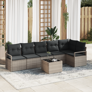 Set di divani da giardino a 6 pezzi con cuscini in polyrattan nero