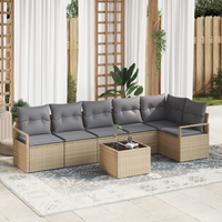 Set Divano da Giardino  7 Pezzi con Cuscini Rattan Sintetico Nero
