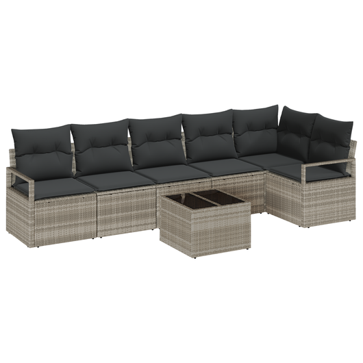Set Divano da Giardino  7 Pezzi con Cuscini Grigio Polyrattan