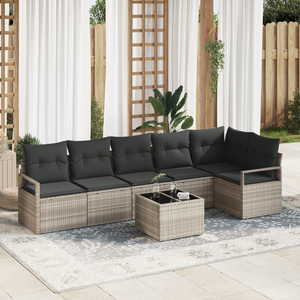 Set Divano da Giardino  7 Pezzi con Cuscini Grigio Polyrattan