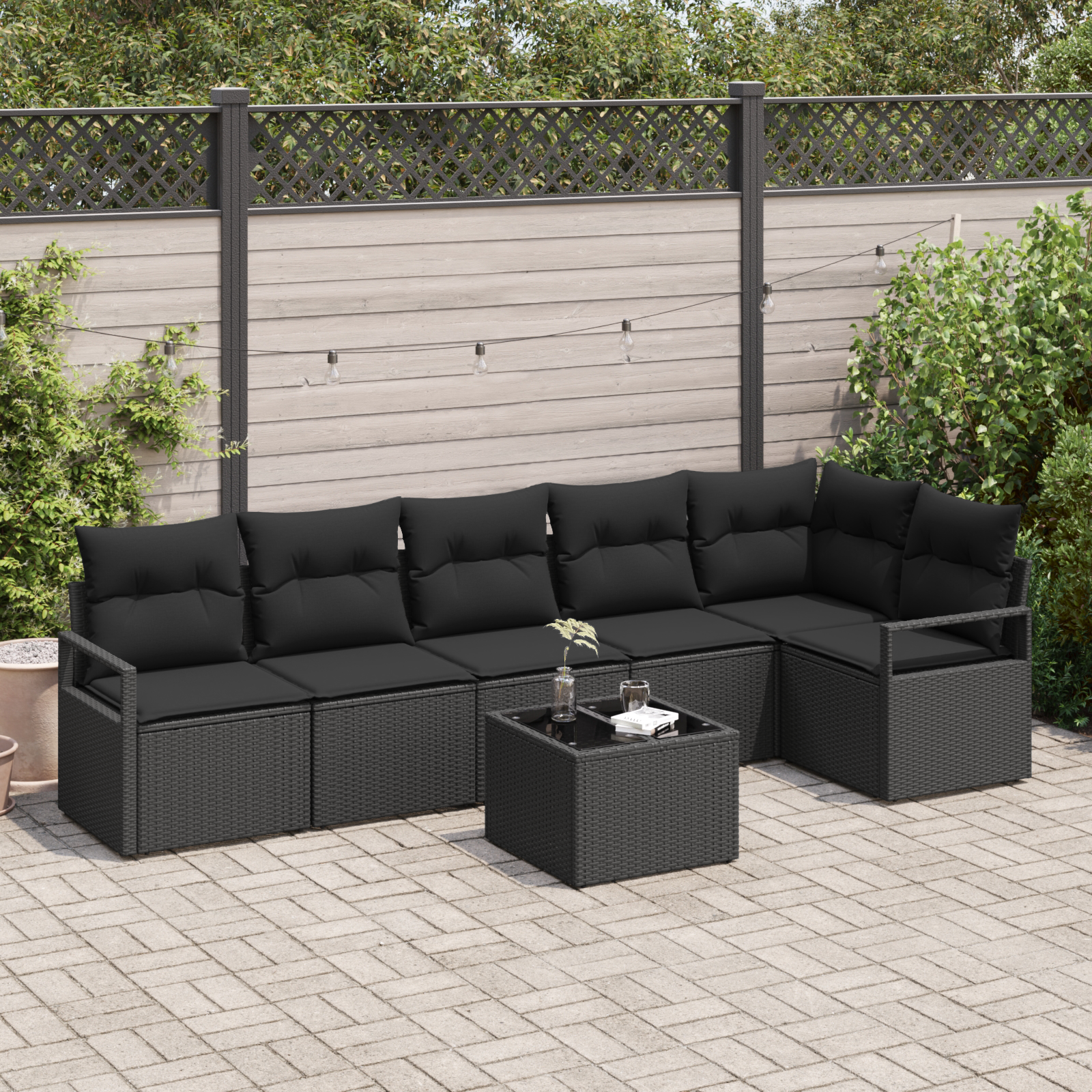 Set di divani da giardino  da 7 pezzi con cuscini in rattan poliestere beige