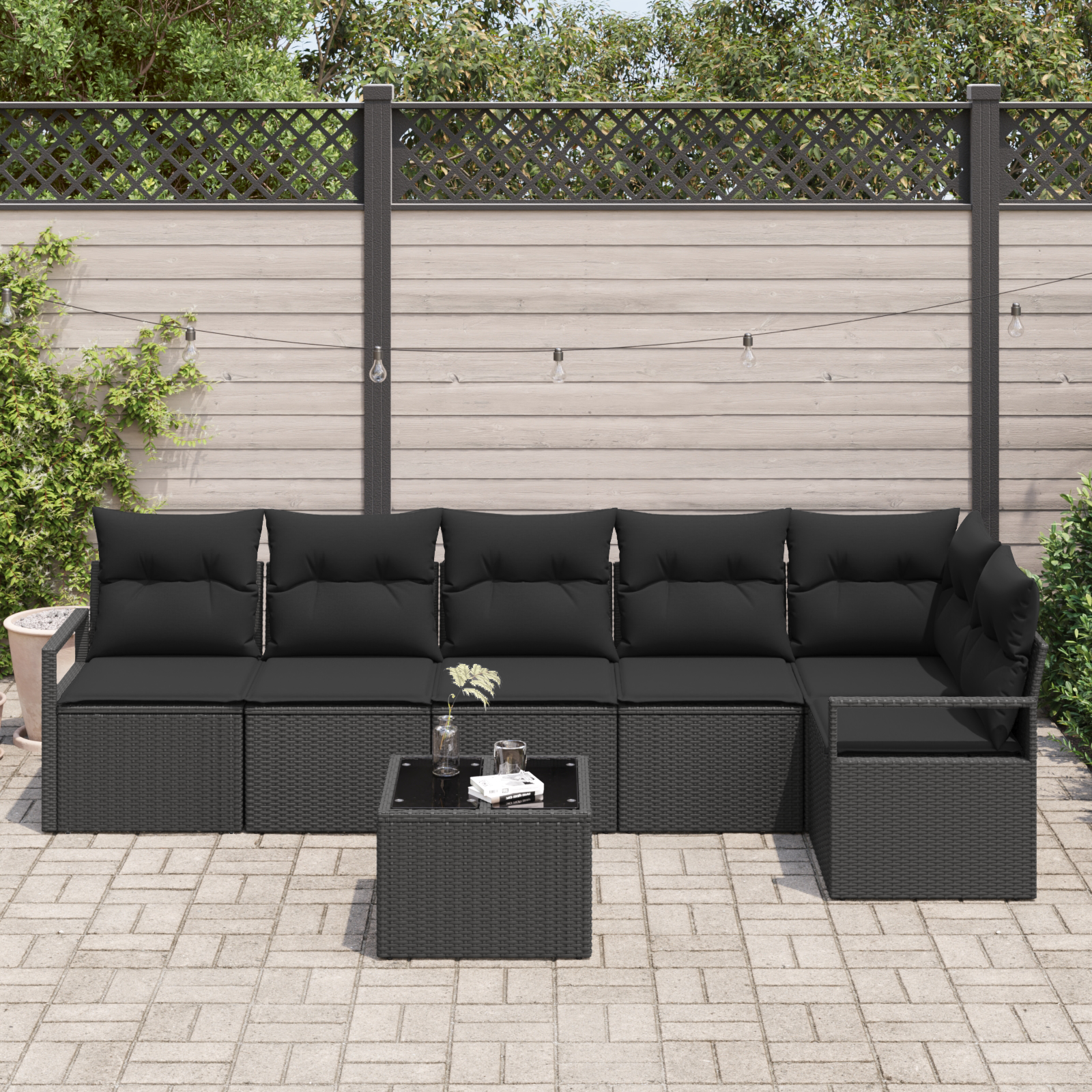 Set di divani da giardino  da 7 pezzi con cuscini in rattan poliestere beige