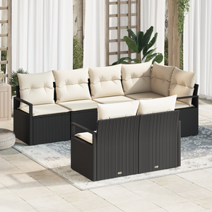 Set divano da giardino  a 7 pezzi con cuscini in polyrattan nero