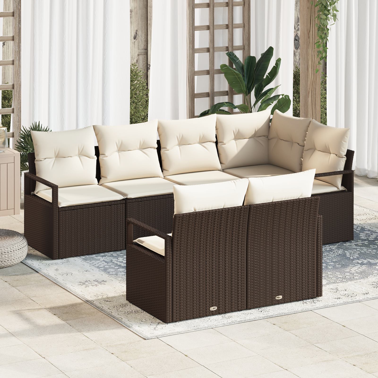 Set da giardino  in 7 pezzi con cuscini Marrone Rattan in polietilene