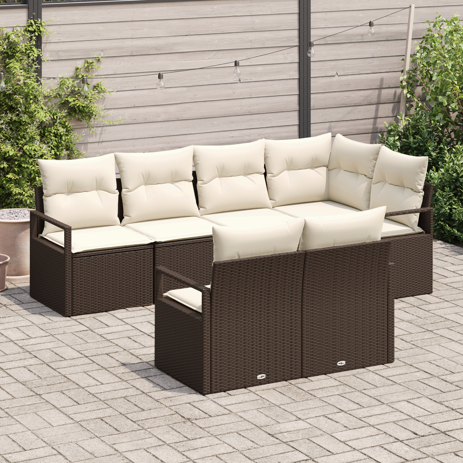 Set da giardino  in 7 pezzi con cuscini Marrone Rattan in polietilene