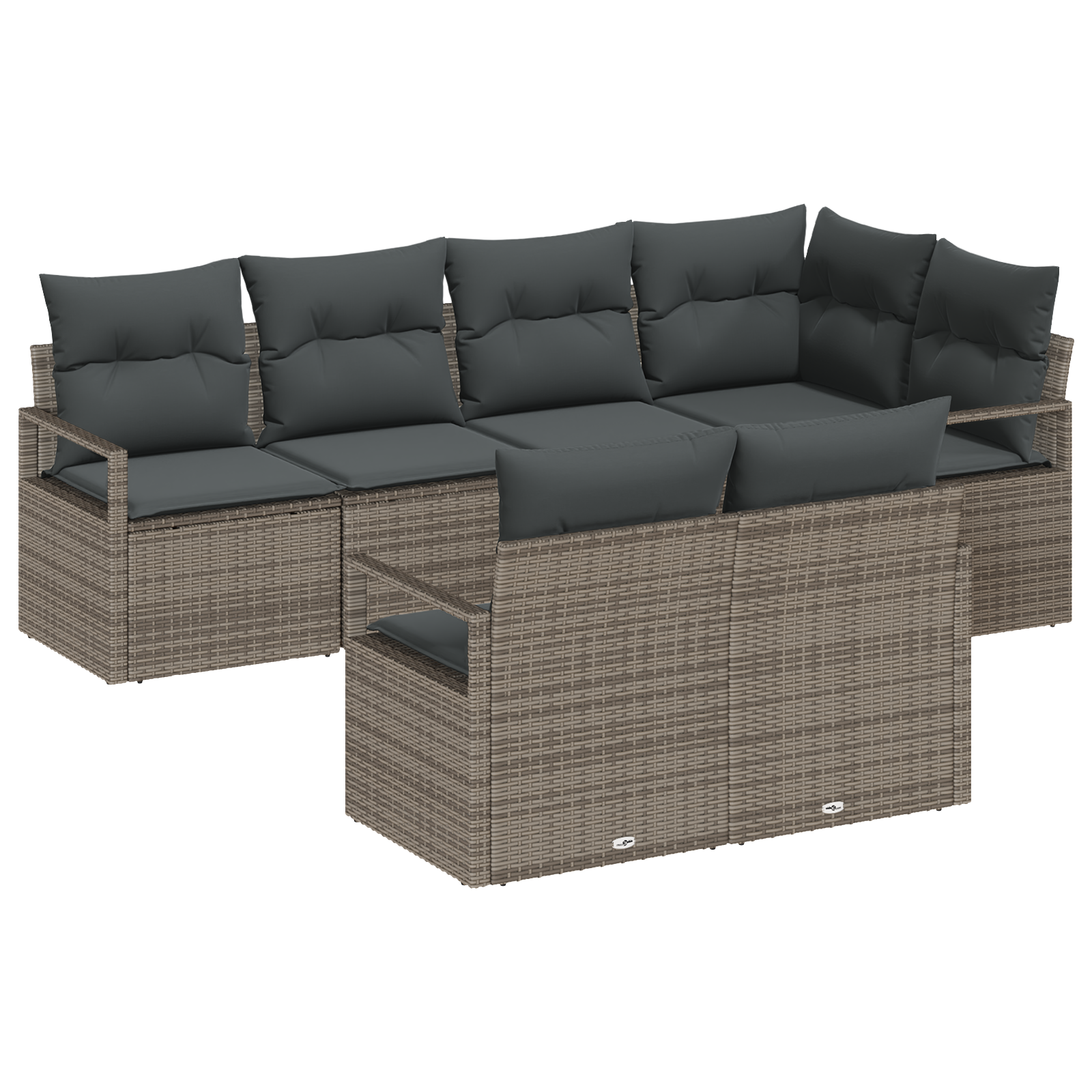 Set di Divani da Giardino  7 Pezzi con Cuscini Grigio Rattan Sintetico