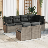 Set di Divani da Giardino  7 Pezzi con Cuscini Grigio Rattan Sintetico