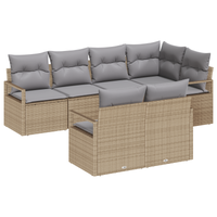 Set divano da giardino  a 7 pezzi con cuscini beige in rattan sintetico