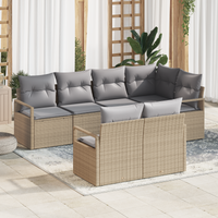 Set divano da giardino  a 7 pezzi con cuscini beige in rattan sintetico