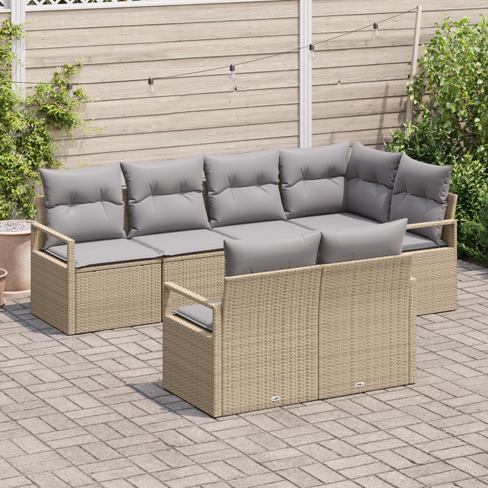 Set divano da giardino  a 7 pezzi con cuscini beige in rattan sintetico