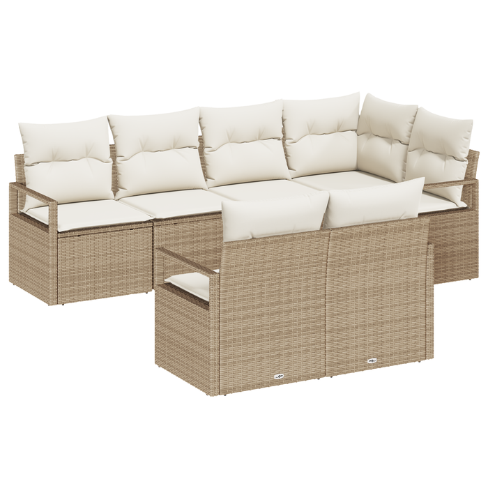 Set di divani da giardino  7 pezzi con cuscini in beige e polyrattan