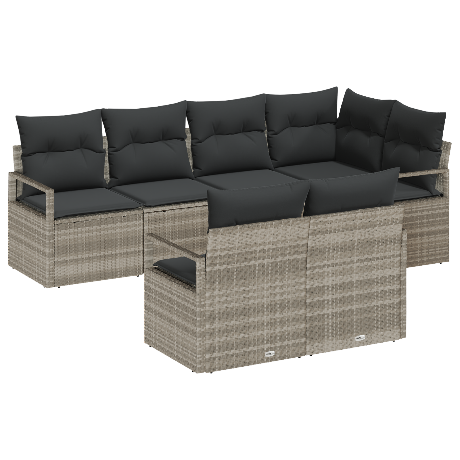 Set di divani da giardino a 7 pezzi con cuscini in grigio chiaro polyrattan