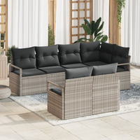 Set di divani da giardino a 7 pezzi con cuscini in grigio chiaro polyrattan