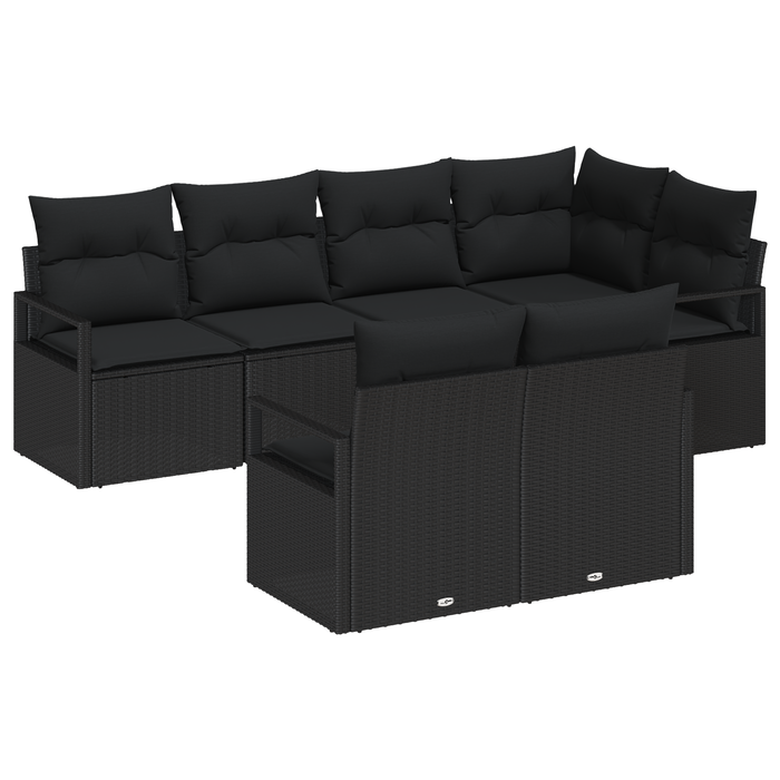 Set divani da giardino  con cuscini Nero Polyrattan