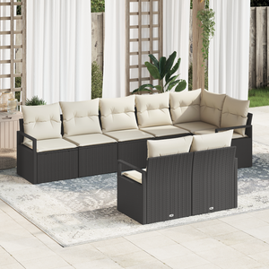 Set Divano da Giardino 8 Pezzi con Cuscini Nero Polyrattan