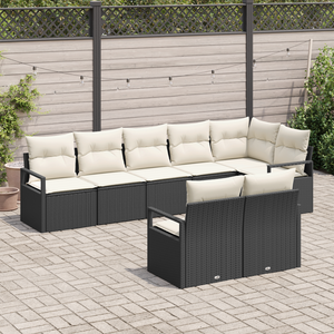 Set Divano da Giardino 8 Pezzi con Cuscini Nero Polyrattan