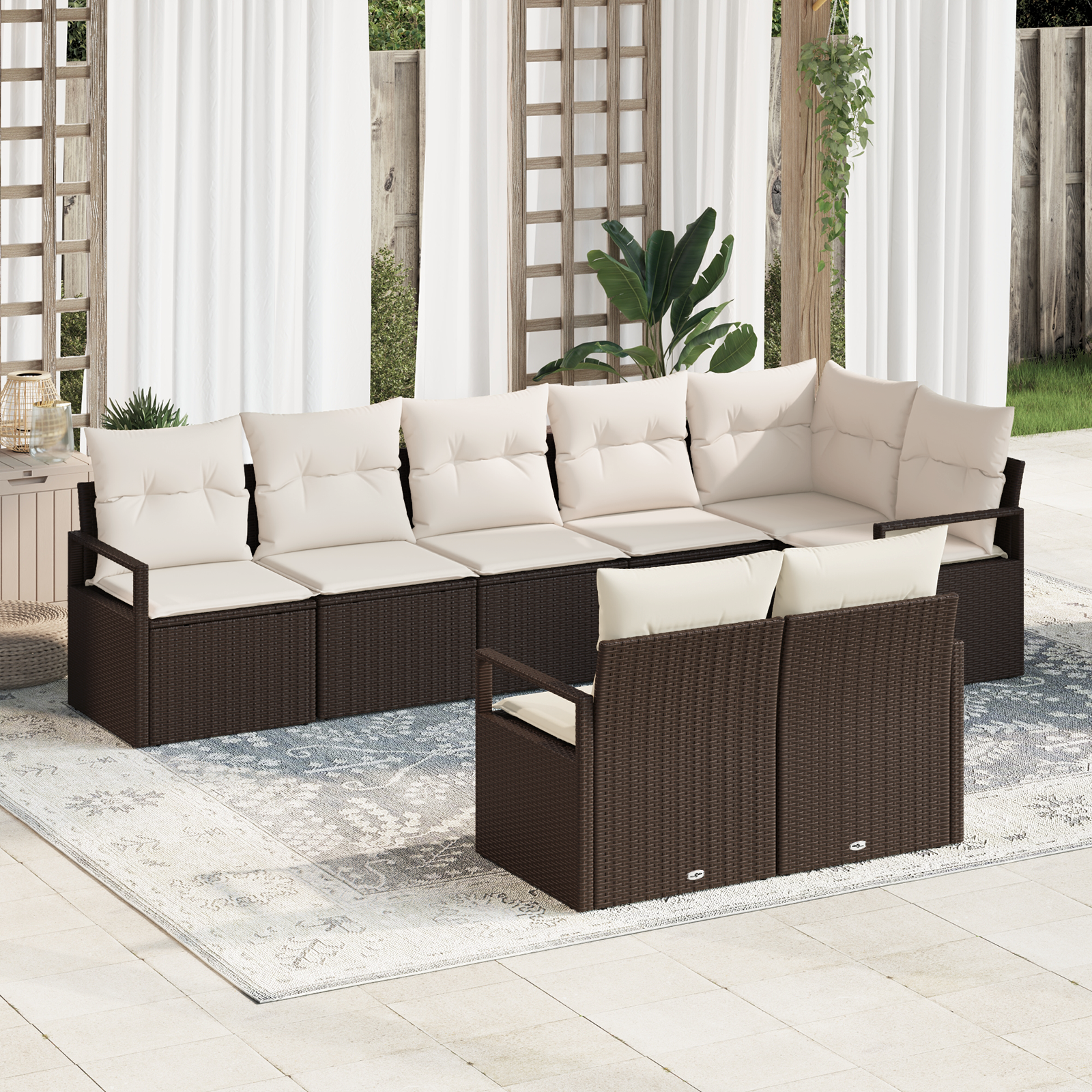 Set di divani da giardino  8 pezzi con cuscini marrone polyrattan