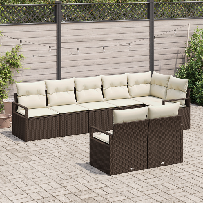 Set di divani da giardino  8 pezzi con cuscini marrone polyrattan