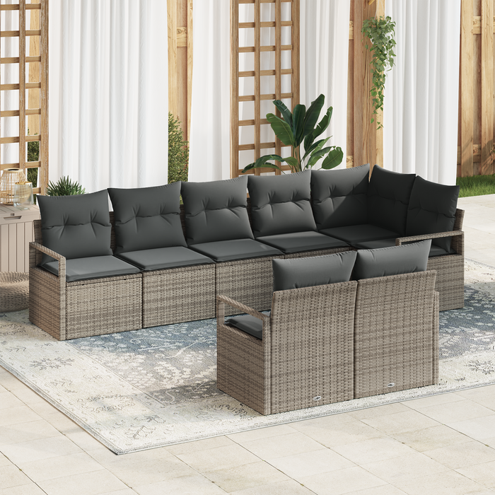 Set divani giardino  8 pezzi con cuscini grigio rattan sintetico