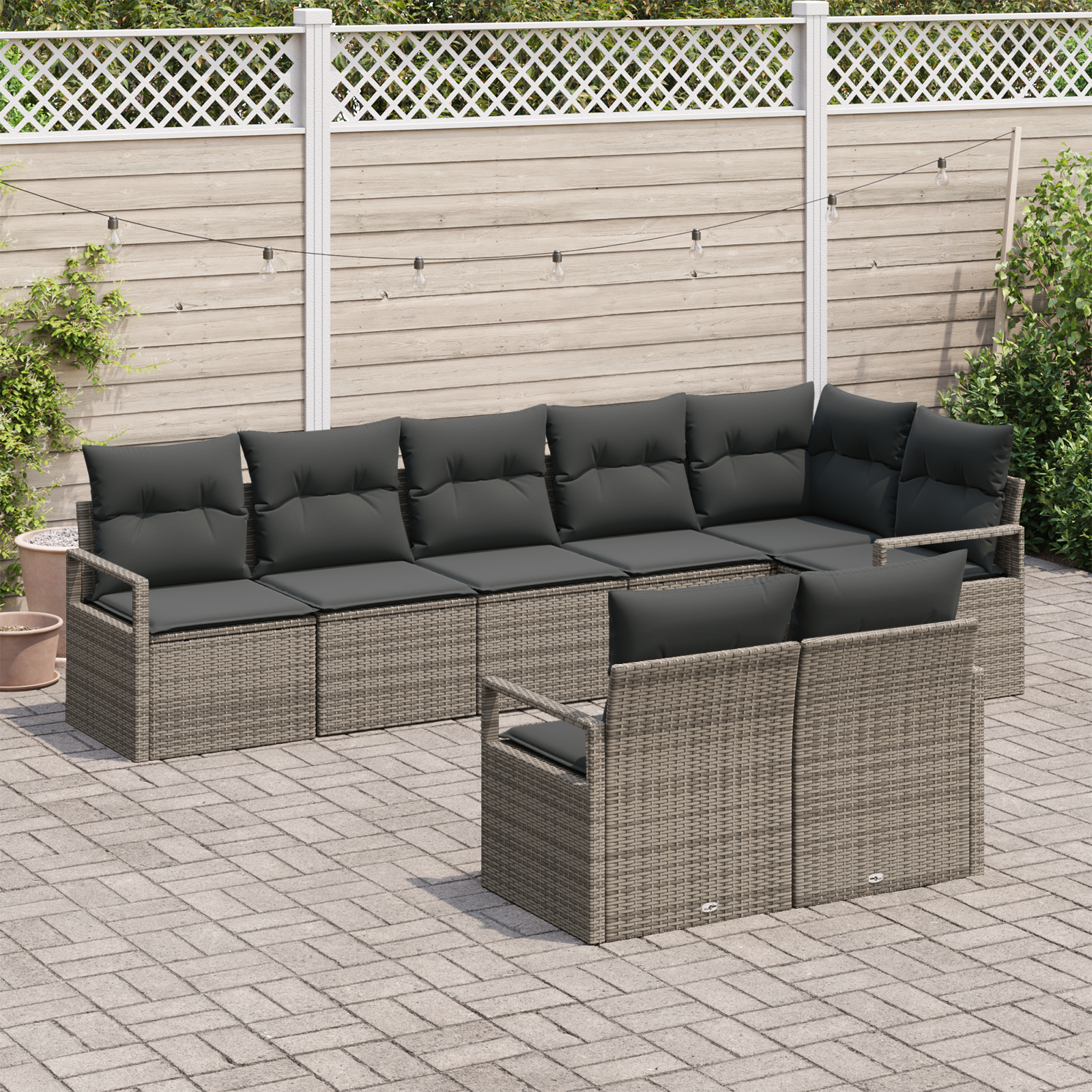 Set divani giardino  8 pezzi con cuscini grigio rattan sintetico