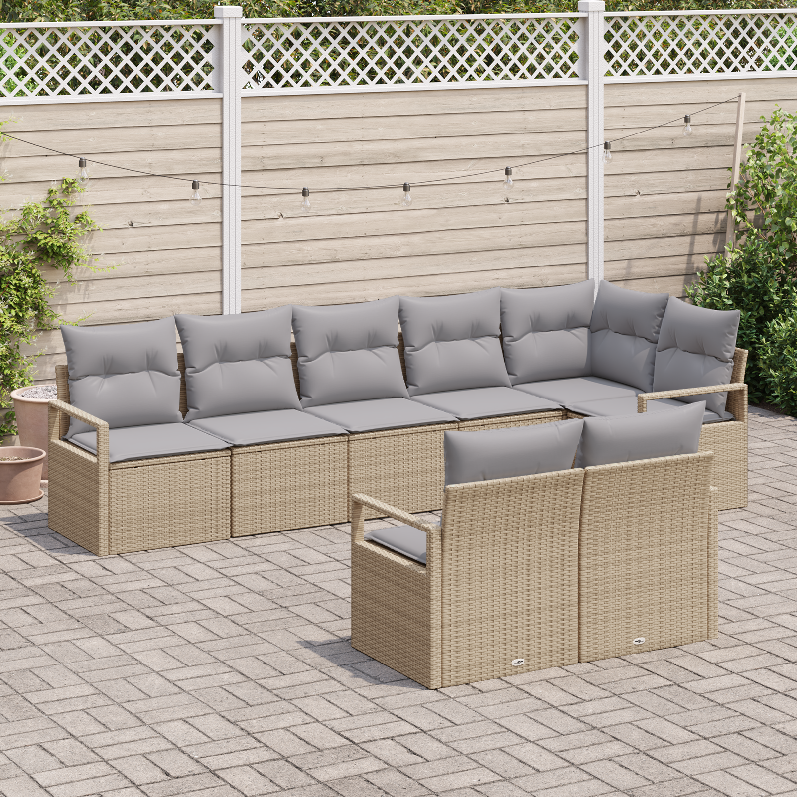 Set di divano da giardino 8 pezzi con cuscini in polyrattan beige