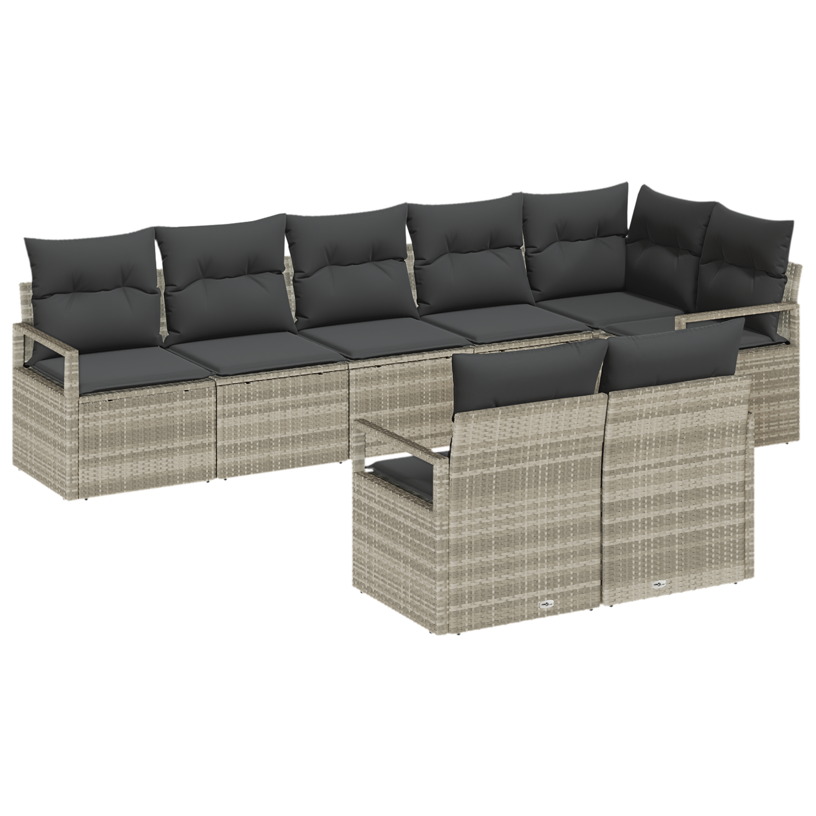 Set di divani da giardino in 8 pezzi con cuscini grigio chiaro polyrattan