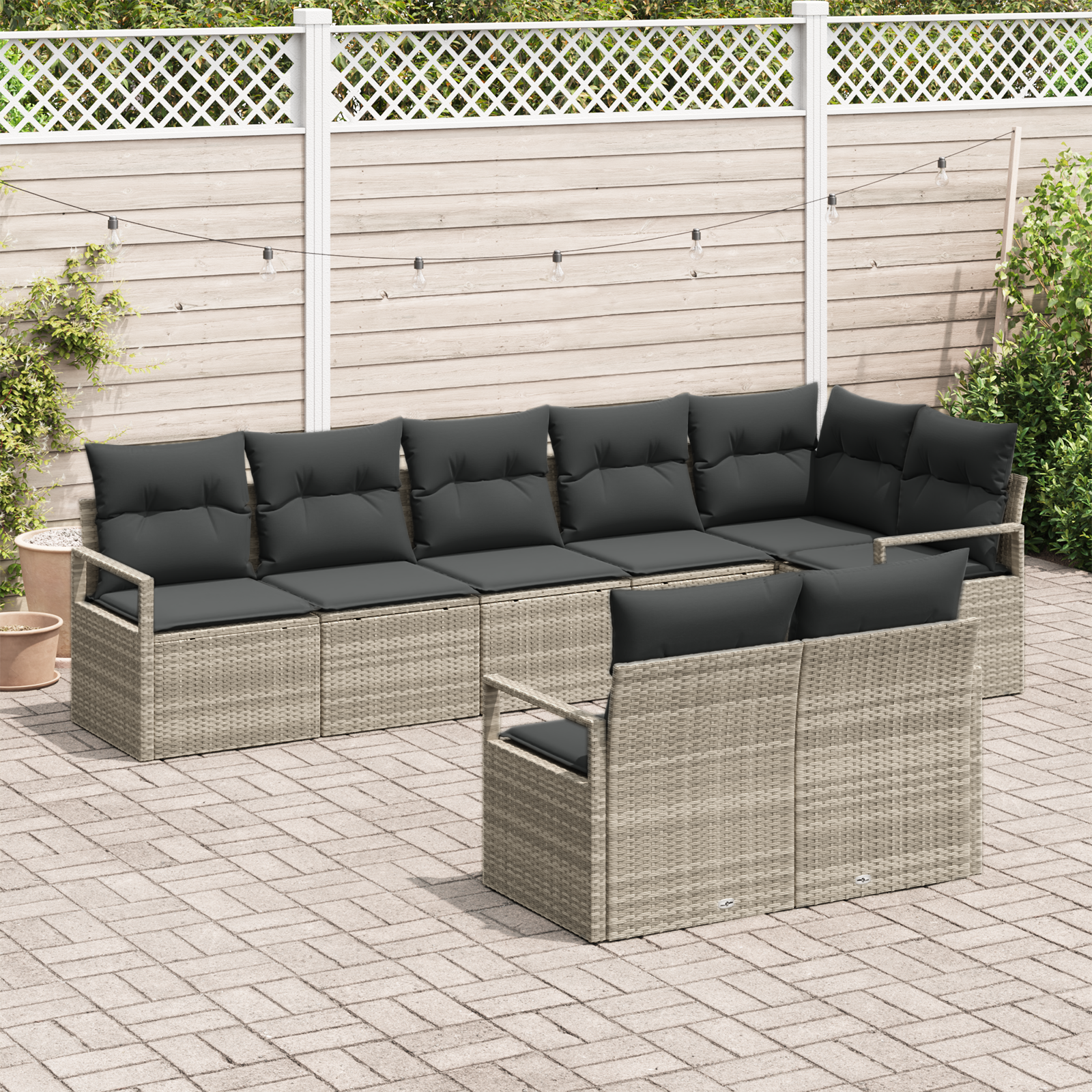 Set di divani da giardino in 8 pezzi con cuscini grigio chiaro polyrattan