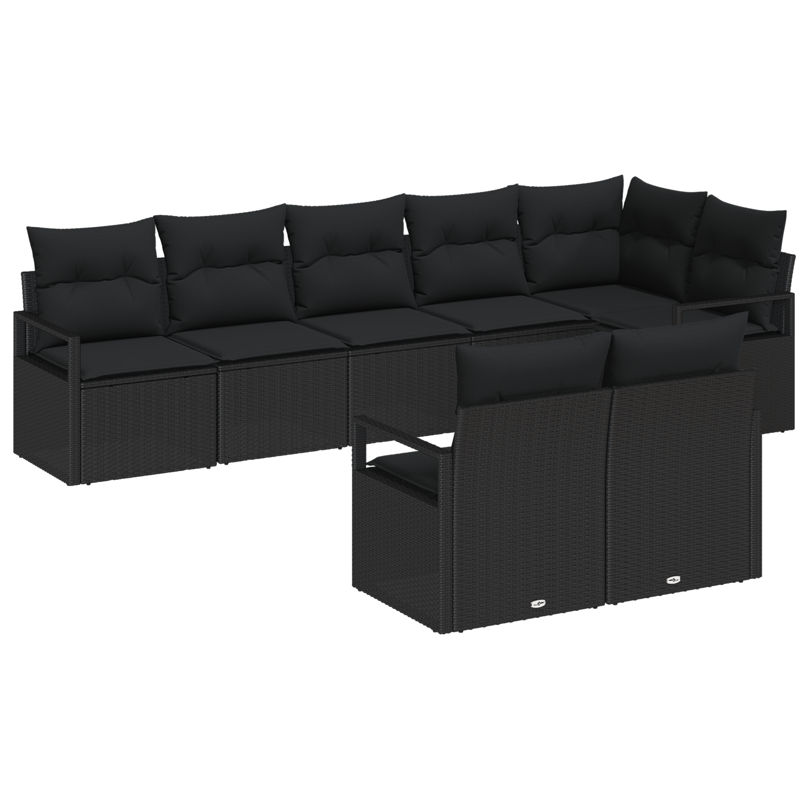 Set Divano da Giardino  8 Pezzi con Cuscini Rattan Nero