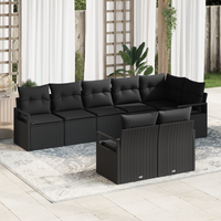 Set Divano da Giardino  8 Pezzi con Cuscini Rattan Nero