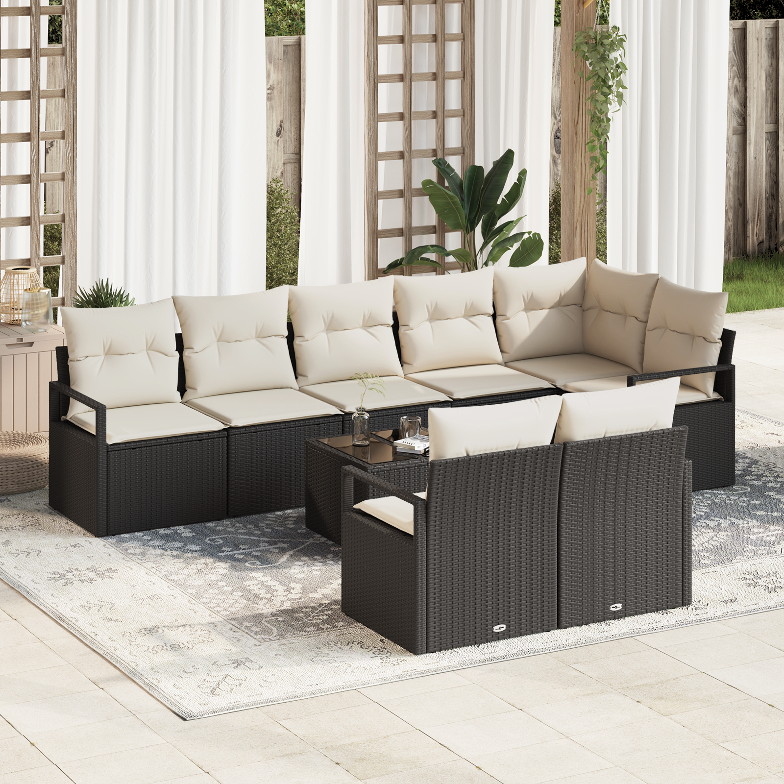 Set divano da giardino 8 pezzi con cuscini marrone polyrattan