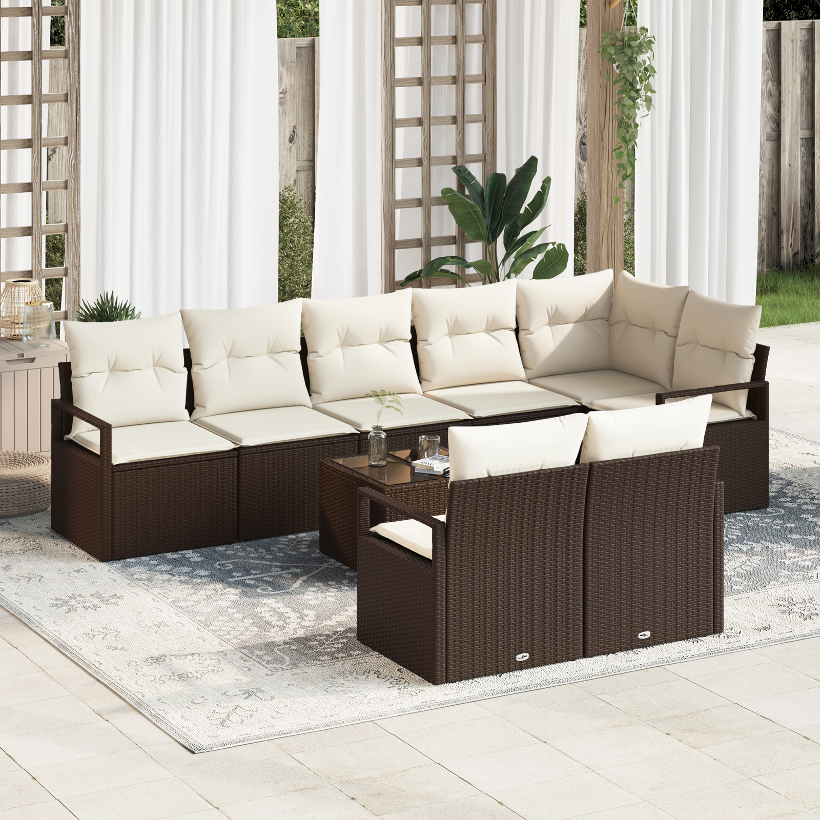 Set di divano da giardino  8 pezzi con cuscini grigio polyrattan