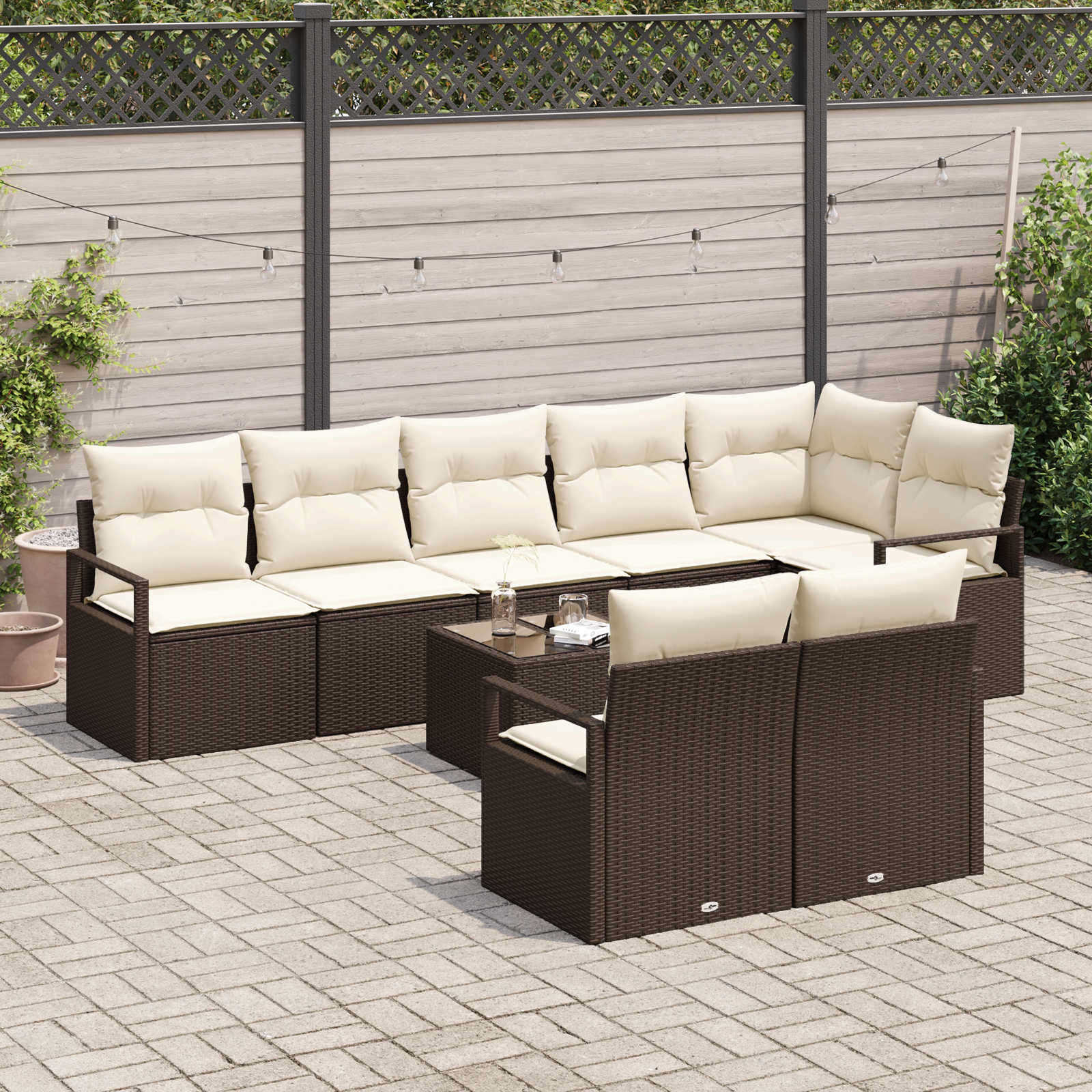 Set di divano da giardino  8 pezzi con cuscini grigio polyrattan